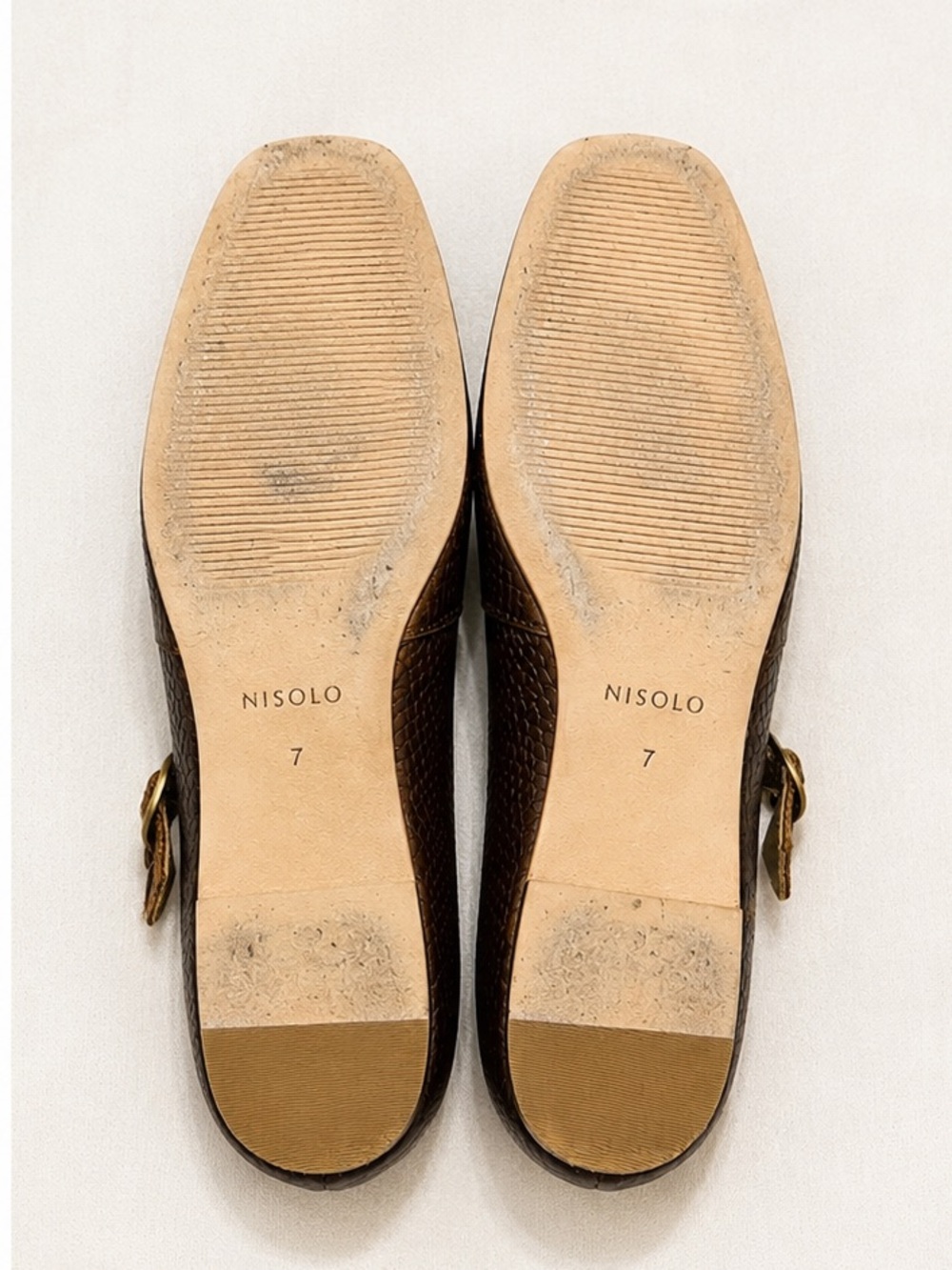 Nisolo Lola Chocolate Brown Embossed Leather Mary Jane Square Toe Flats Size 7 - Picture 3 of 5